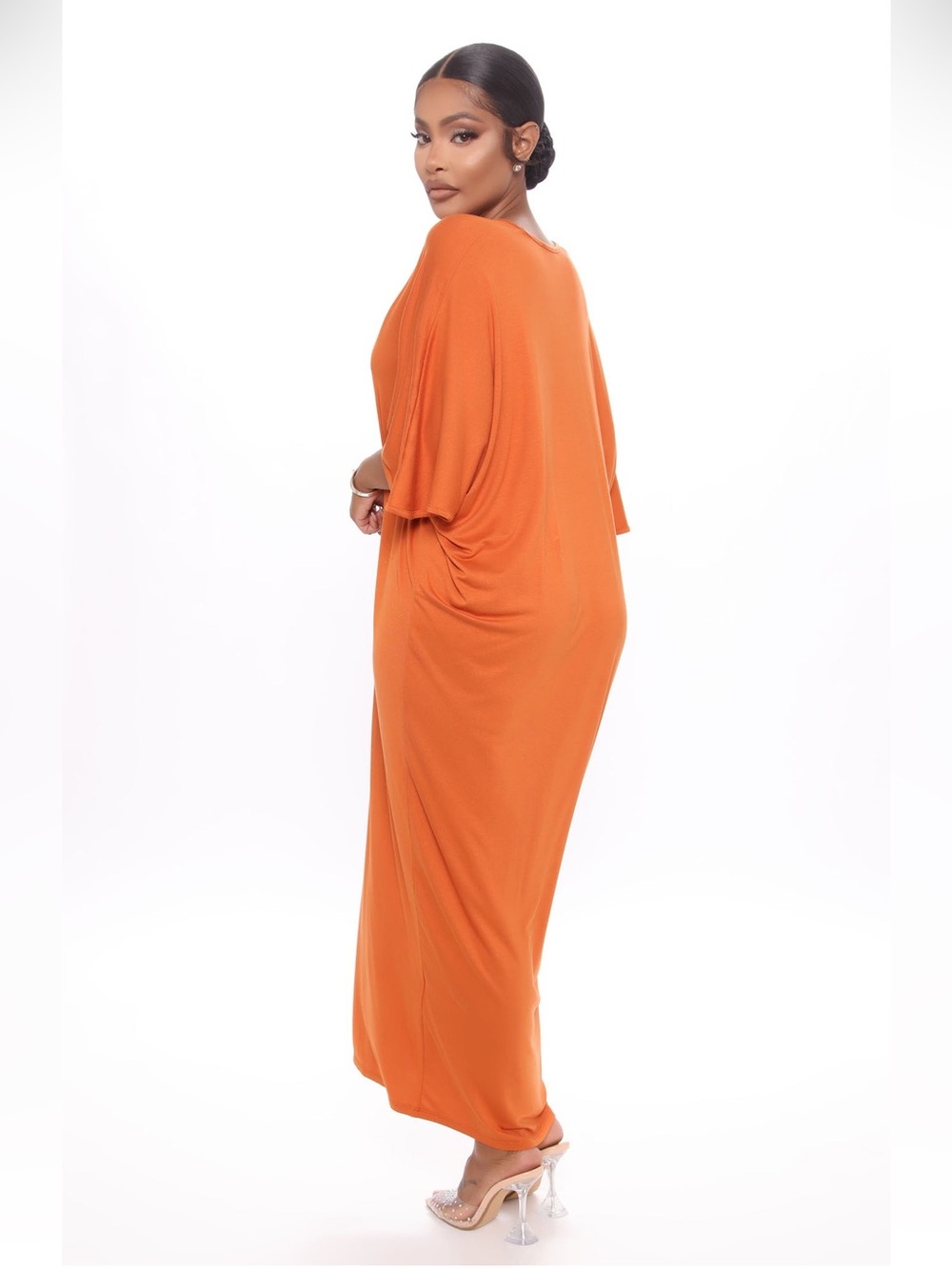 Oversized V-Neck Maxi Dress in vibrant orange burnt orange - Picture 3 of 3